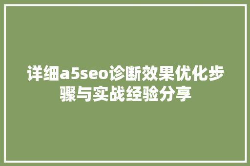 详细a5seo诊断效果优化步骤与实战经验分享