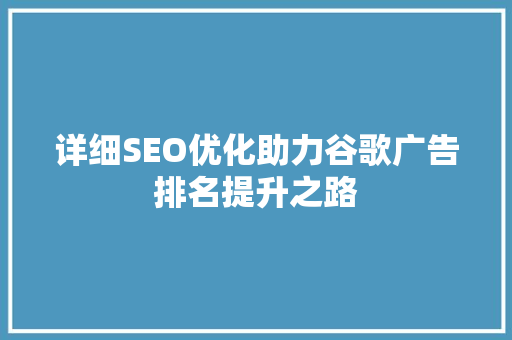 详细SEO优化助力谷歌广告排名提升之路