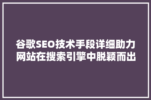 谷歌SEO技术手段详细助力网站在搜索引擎中脱颖而出