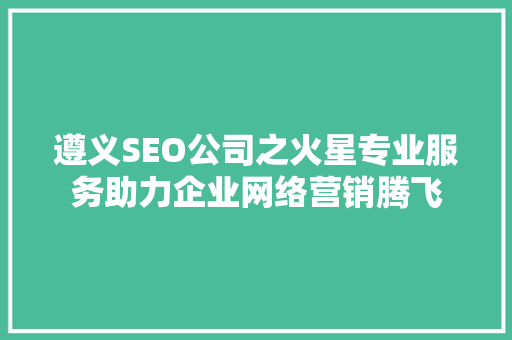 遵义SEO公司之火星专业服务助力企业网络营销腾飞