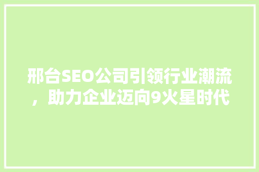 邢台SEO公司引领行业潮流，助力企业迈向9火星时代