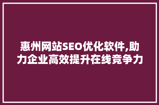 惠州网站SEO优化软件,助力企业高效提升在线竞争力
