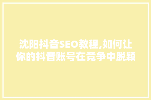 沈阳抖音SEO教程,如何让你的抖音账号在竞争中脱颖而出
