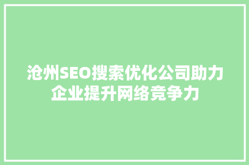沧州SEO搜索优化公司助力企业提升网络竞争力