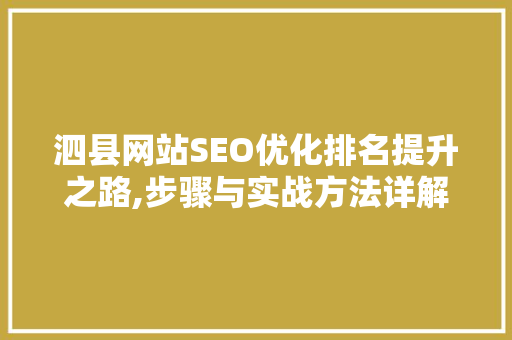 泗县网站SEO优化排名提升之路,步骤与实战方法详解