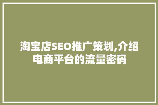 淘宝店SEO推广策划,介绍电商平台的流量密码