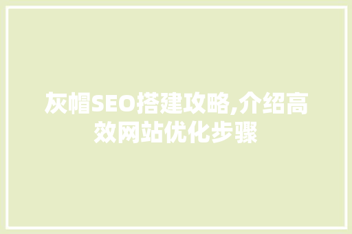 灰帽SEO搭建攻略,介绍高效网站优化步骤