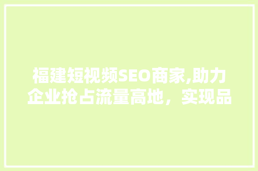 福建短视频SEO商家,助力企业抢占流量高地，实现品牌飞跃