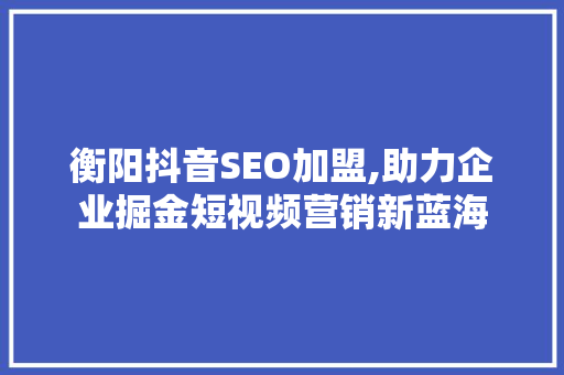 衡阳抖音SEO加盟,助力企业掘金短视频营销新蓝海  第1张