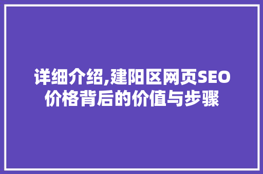 详细介绍,建阳区网页SEO价格背后的价值与步骤