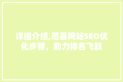 详细介绍,范县网站SEO优化步骤，助力排名飞跃