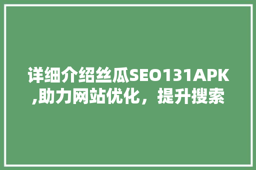详细介绍丝瓜SEO131APK,助力网站优化，提升搜索引擎排名