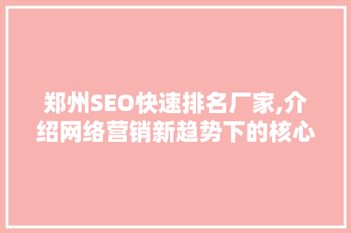 郑州SEO快速排名厂家,介绍网络营销新趋势下的核心竞争力
