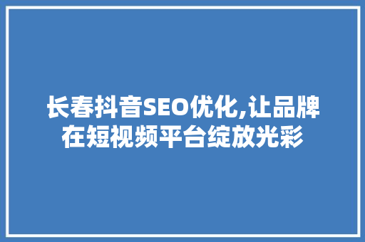 长春抖音SEO优化,让品牌在短视频平台绽放光彩