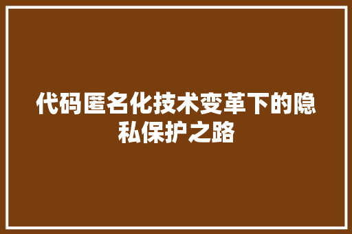 代码匿名化技术变革下的隐私保护之路