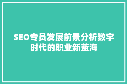 SEO专员发展前景分析数字时代的职业新蓝海