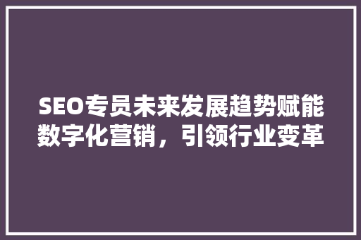 SEO专员未来发展趋势赋能数字化营销，引领行业变革