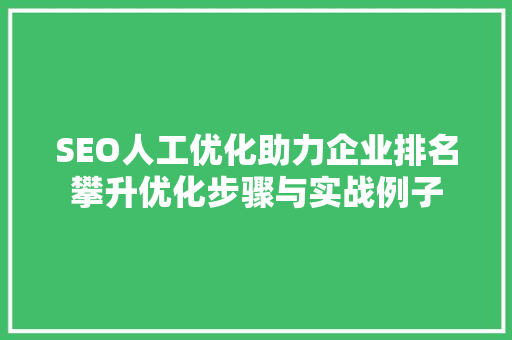 SEO人工优化助力企业排名攀升优化步骤与实战例子