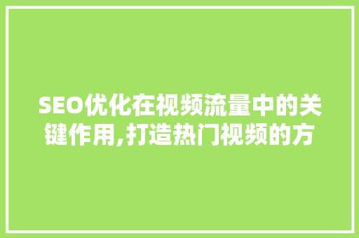 SEO优化在视频流量中的关键作用,打造热门视频的方法