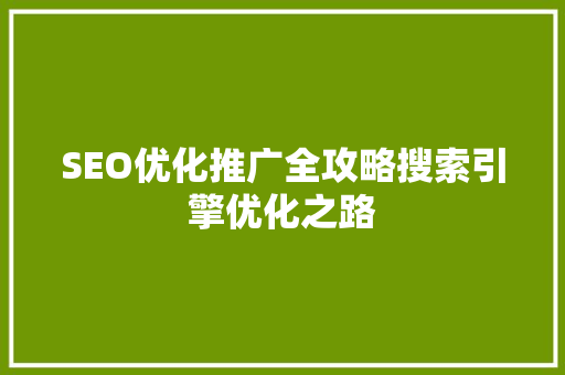 SEO优化推广全攻略搜索引擎优化之路