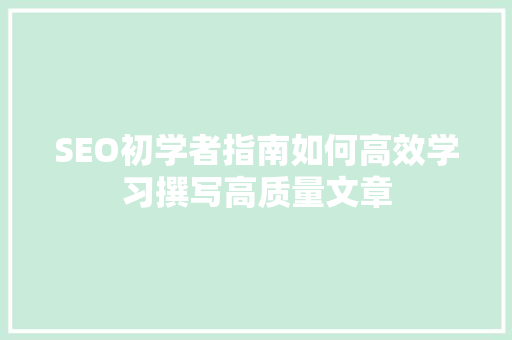 SEO初学者指南如何高效学习撰写高质量文章