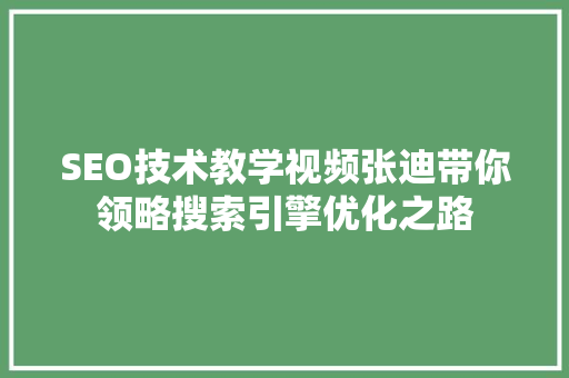 SEO技术教学视频张迪带你领略搜索引擎优化之路
