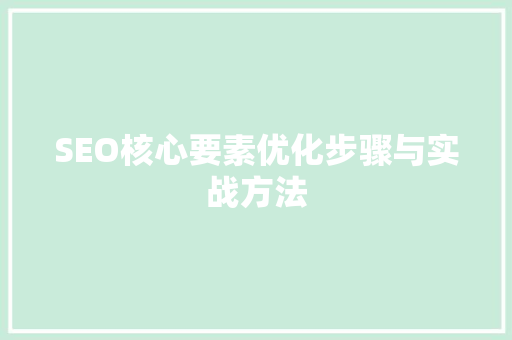 SEO核心要素优化步骤与实战方法