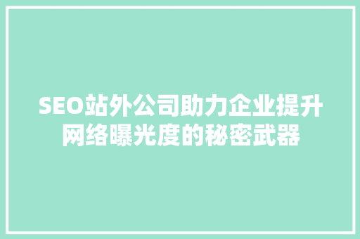 SEO站外公司助力企业提升网络曝光度的秘密武器