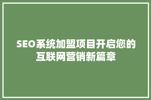 SEO系统加盟项目开启您的互联网营销新篇章