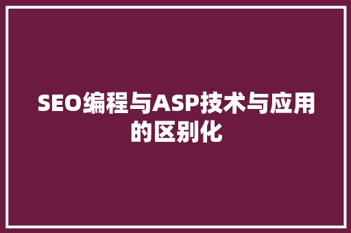 SEO编程与ASP技术与应用的区别化