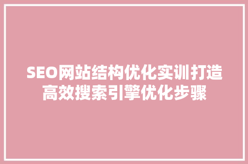 SEO网站结构优化实训打造高效搜索引擎优化步骤