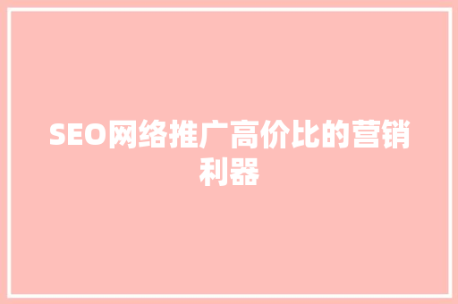 SEO网络推广高价比的营销利器