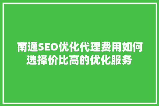 南通SEO优化代理费用如何选择价比高的优化服务