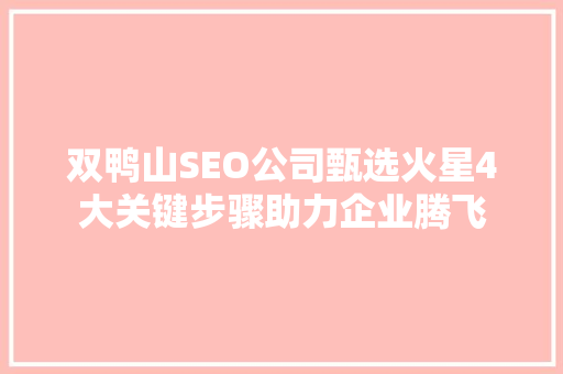 双鸭山SEO公司甄选火星4大关键步骤助力企业腾飞  第1张