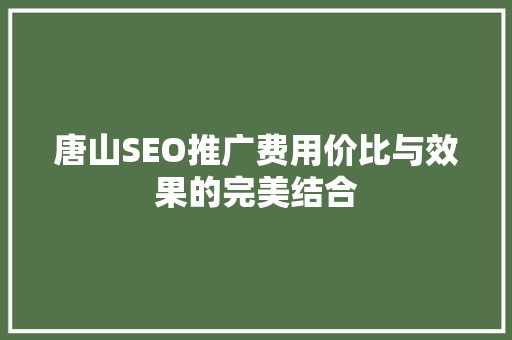 唐山SEO推广费用价比与效果的完美结合