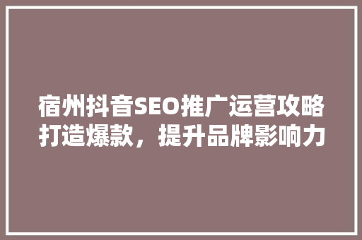 宿州抖音SEO推广运营攻略打造爆款，提升品牌影响力  第1张