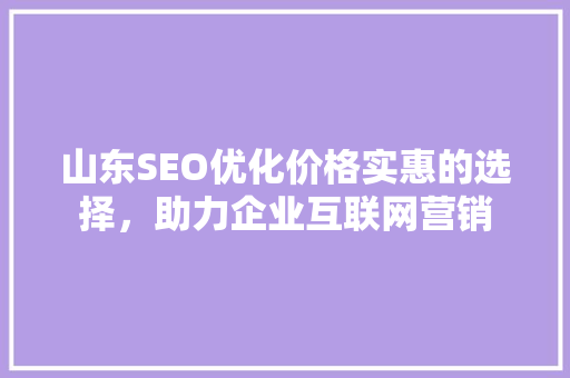 山东SEO优化价格实惠的选择，助力企业互联网营销