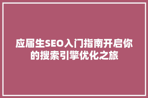 应届生SEO入门指南开启你的搜索引擎优化之旅