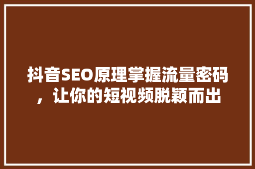 抖音SEO原理掌握流量密码，让你的短视频脱颖而出