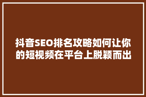 抖音SEO排名攻略如何让你的短视频在平台上脱颖而出