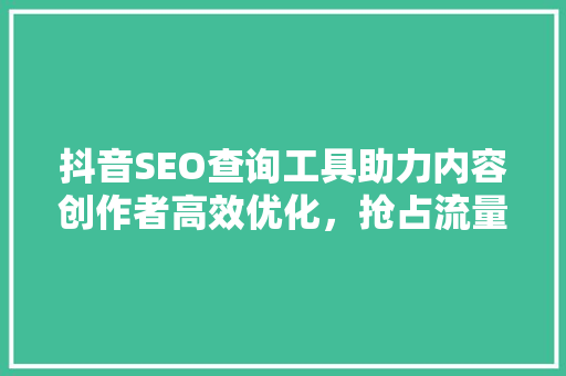 抖音SEO查询工具助力内容创作者高效优化，抢占流量高地