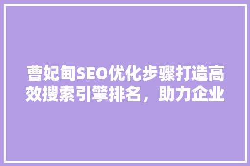 曹妃甸SEO优化步骤打造高效搜索引擎排名，助力企业腾飞