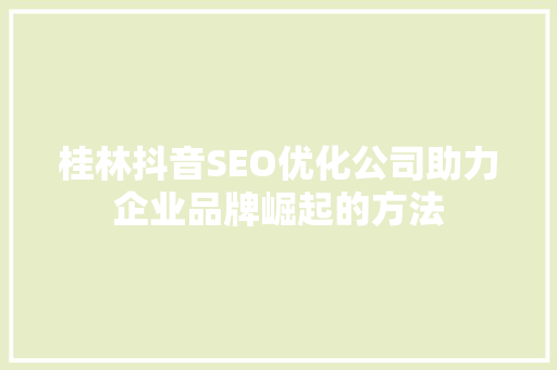 桂林抖音SEO优化公司助力企业品牌崛起的方法