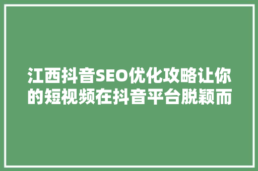 江西抖音SEO优化攻略让你的短视频在抖音平台脱颖而出  第1张