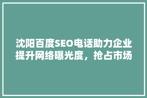 沈阳百度SEO电话助力企业提升网络曝光度，抢占市场先机