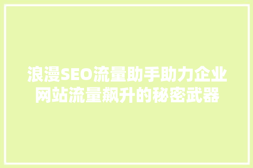 浪漫SEO流量助手助力企业网站流量飙升的秘密武器