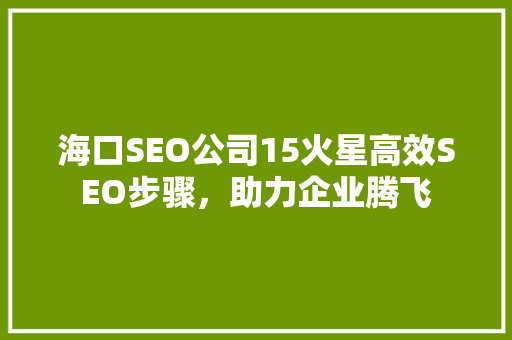 海口SEO公司15火星高效SEO步骤，助力企业腾飞
