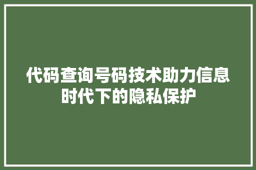代码查询号码技术助力信息时代下的隐私保护