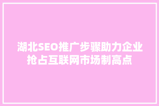 湖北SEO推广步骤助力企业抢占互联网市场制高点