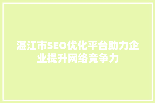 湛江市SEO优化平台助力企业提升网络竞争力